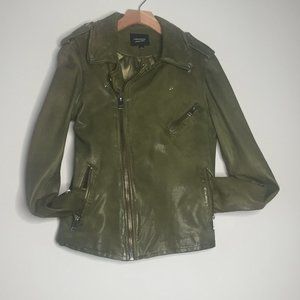 LAMARQUE Green Leather Motorcycle Jacket